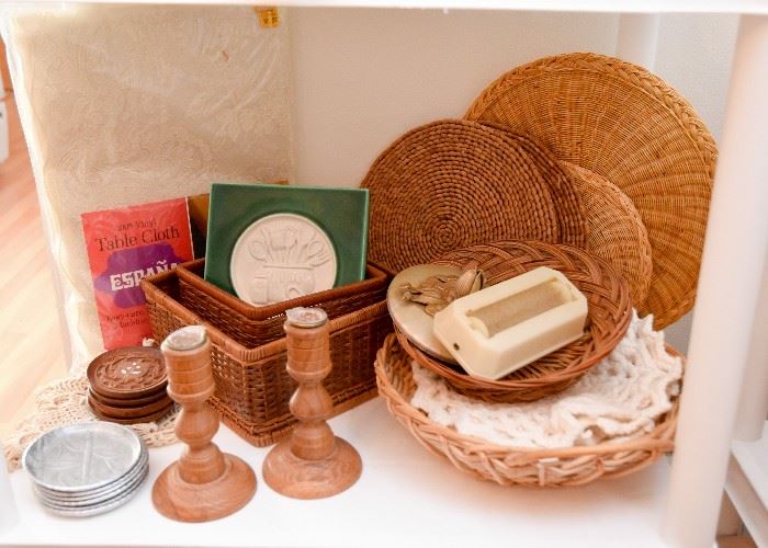Wooden Candlesticks, Baskets, Trivets, Coasters