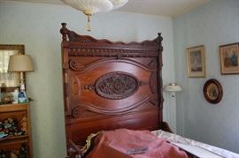 Victorian Carved Walnut High Back Bed