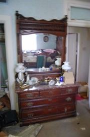 Victorian Walnut Marble Top Dresser, Carved