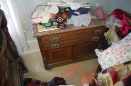Victorian Walnut Carved Marble Top Wash Stand