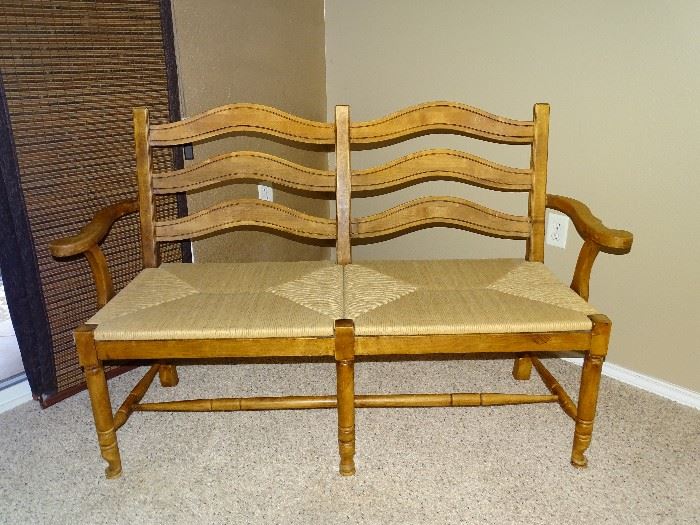 Wooden bench, wicker seat, $125