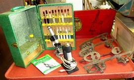 Gilbert Microscope and antique ice skates