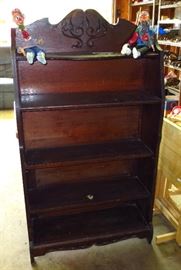 Oak Bookcase and vintage vinyl head dolls