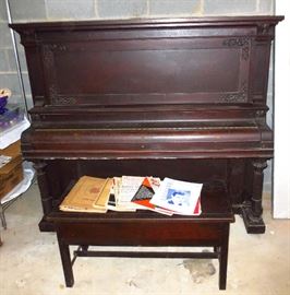 Vintage McPhail Piano, Stool, Sheet Music