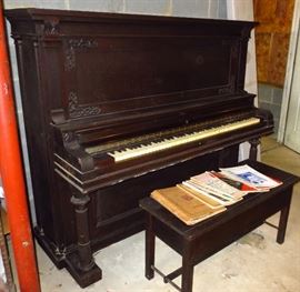McPhail Mahogany Piano, Stool, Sheet Music