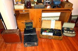 Vintage record players, 8 tracks and player, Tyco 440 slot car set, Phillips Reel to Reel Recorder, radios