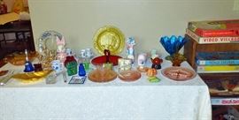 Depression Glass, Pickard dish, salt & peppers, vintage board games