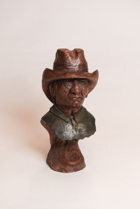 Native American Wood Carving Bust "Trail Boss"