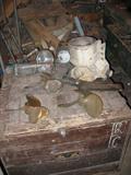 Antique boat parts, the trunck is full of antique boat parts, samples on top, inside crate old motors found from antique boats chris craft etc