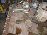 brass propellers, horn,light: samples of what's in crate