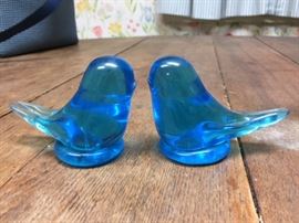 pair glass bluebirds