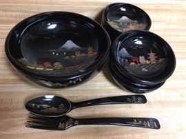 Japanese lacquer salad set (9 pieces)