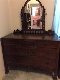 Antique 3 drawer dresser with mirror and 2 change boxes
