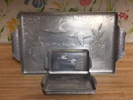 Wonderful large aluminum tray and 8 matching smaller trays (sold as a set)