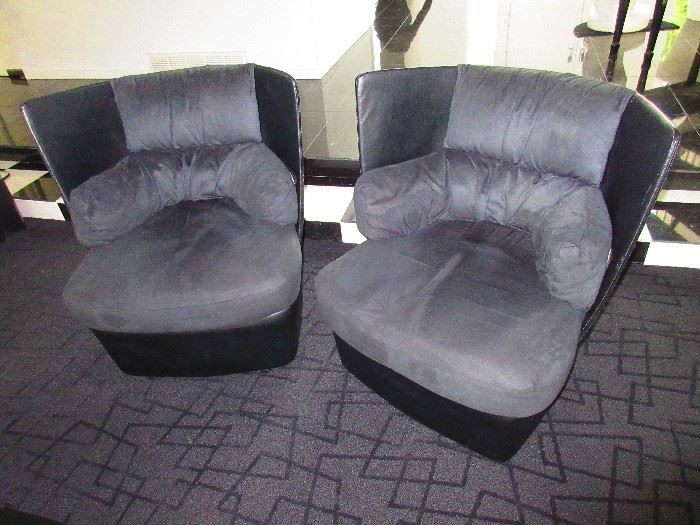 Pair of Leather & Suede Swivel Chairs