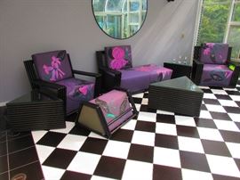 Hand-painted Art Deco-Style Rattan Suite