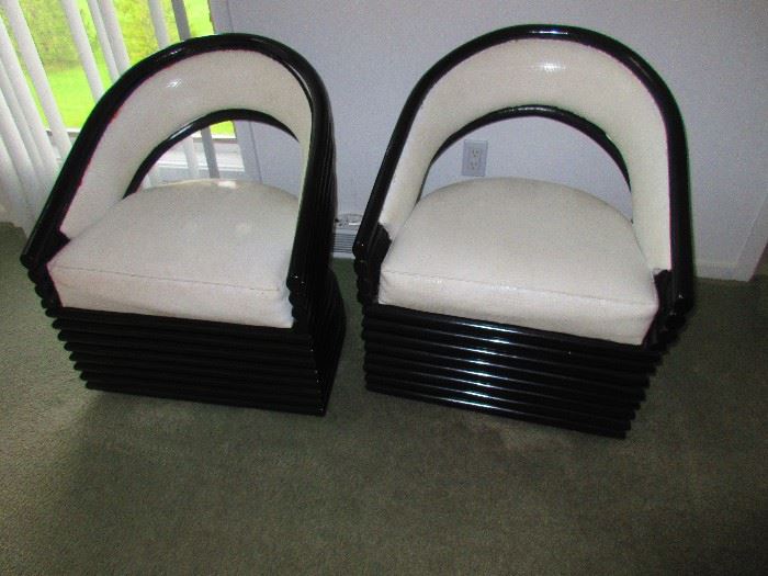 Pair of Rattan & Patent Leather Chairs