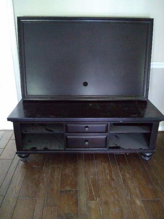 Vintage solid wood TV stand with large wood frame