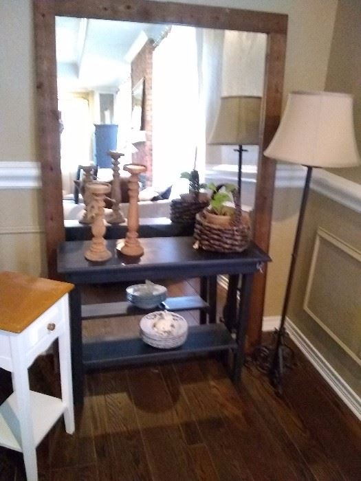 5 foot tall floor mirror, asking stands, decorative pieces, vintage floor lamp