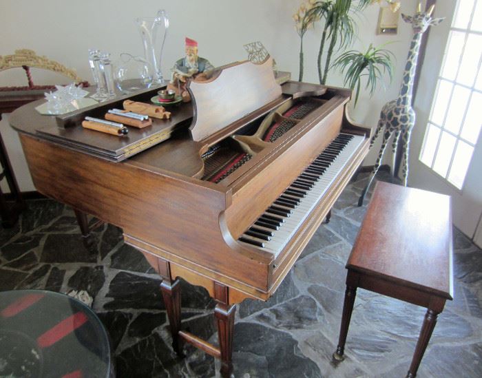 Baby grand piano, refinished, needs tuning (owner has estimate from Playground Music)