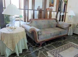 Antique sofa American empire federal style and crystal lamps