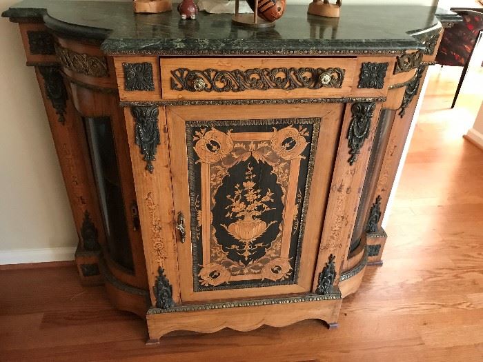 Green Granite top console/bar with brass embellishments