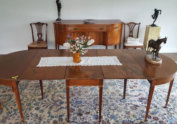 Period Hepplewhite dining table and Federal sideboard