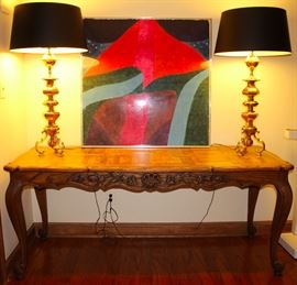 Chapman lamps, carved wood Provincial table