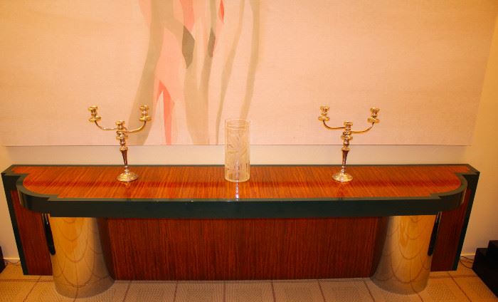 Custom Modern sideboard, weighted Sterling candelabra 