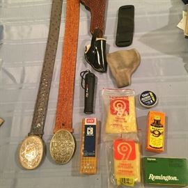  Belts, holsters, gun cleaning kit, BBs and bullets