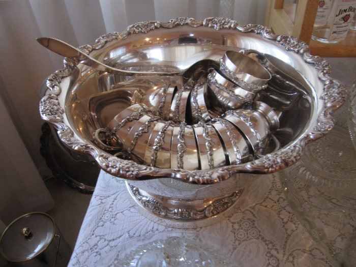 Silver plate punch bowl set