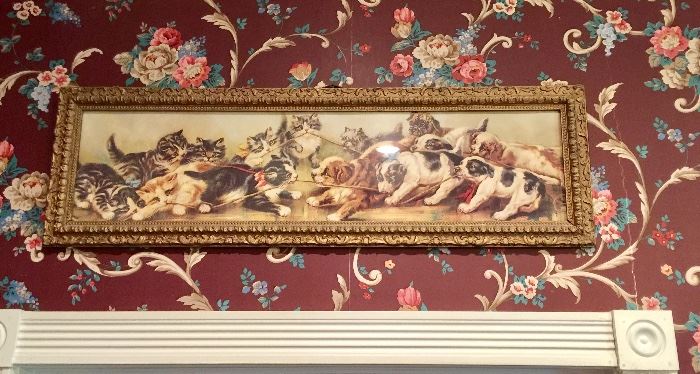Yard long framed puppies in vintage  Victorian frame 