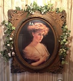 Dreamy Gibson Girl in very unique ornate Victorian frame 