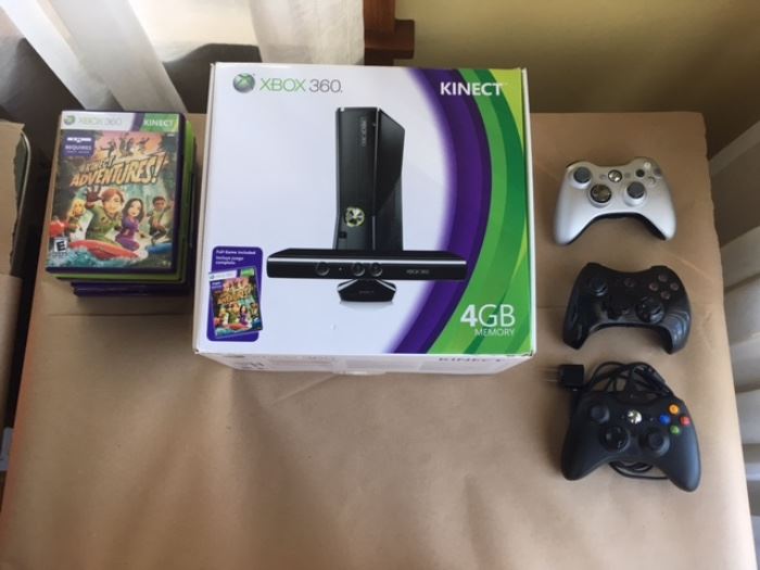 Xbox 360 with games and controls