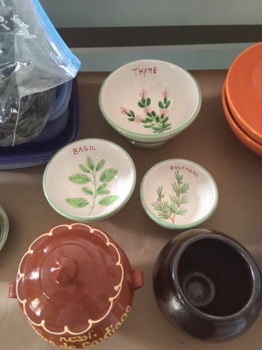 Lots of pretty dishes and small bowls for serving