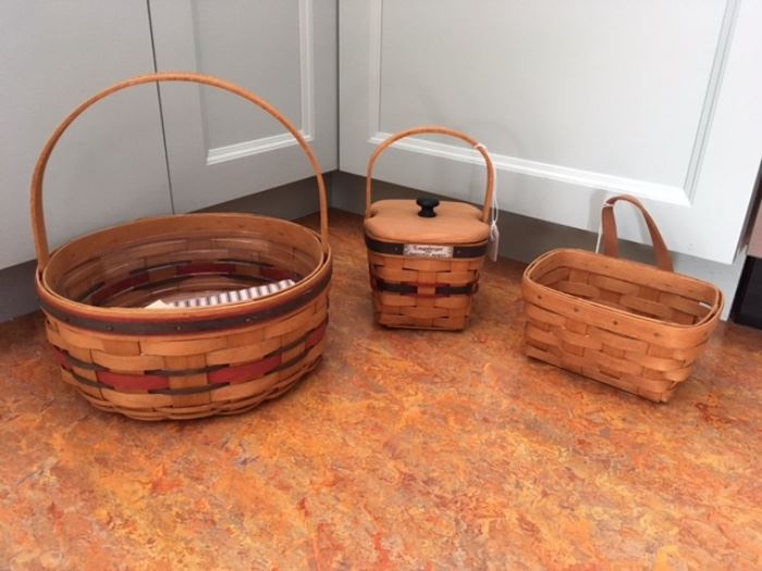 Longaberger basket- this is just a sample.... there are quite a few more. There is a love letter basket, a key basket- lots to choose from. They all have their documentation and original price tags.