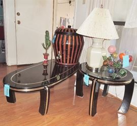 gold and black lacquer table set 