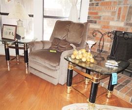 Recliner, gold and black table set