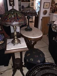Eastlake Fern stand and Oval marbles topped Parlor Tables 
