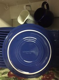 Blue dishes, bowls, mugs 