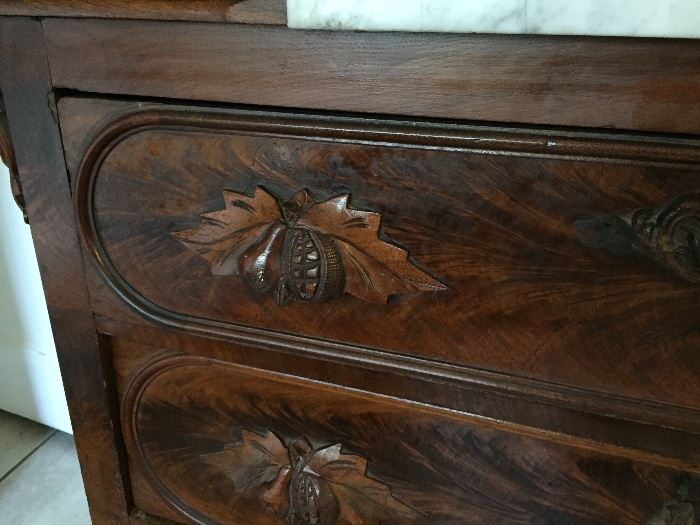 Vanity carved Fruit drawer pull detail 