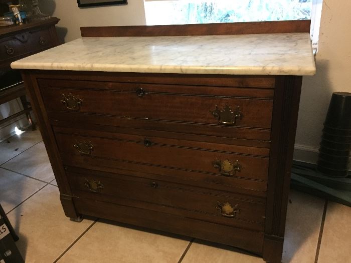Victorian Eastlake marble top chest 