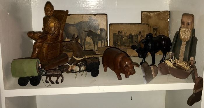 Primitives 
Wood carvings and Tooled leather sculptures 
Covered Wagons, Donkey & Cart 
