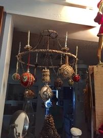 Vintage hand beaded and sequined ornaments with blown glass candle clipons 