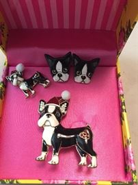 Betsy Johnson Boston Terrier jewelry with box 
