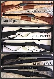 •Winchester 30-30 Model 94
•P. Beretta, made in Italy 
•Marlin 17VS Gray/Black matte stainless steel with Black/Gray laminate  
