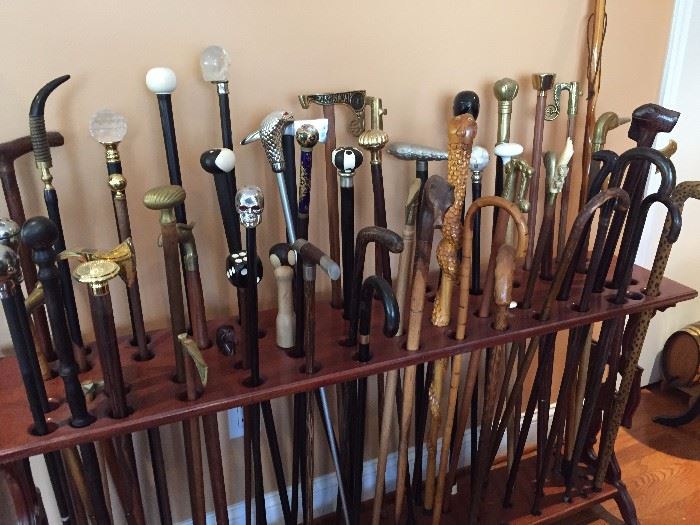 Large Collection of Handmade wooden canes.