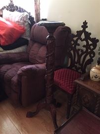 Recliner and antique chair.