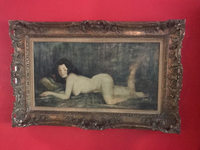 Antique Oringinal W. Cartland Butterfield Nude Oil Painting 16" x 30"