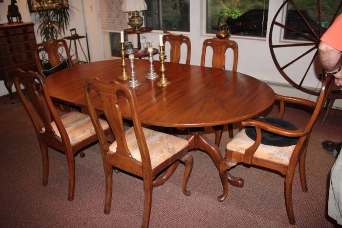 Dining Table with Slender Queen Ann Legs & Six Chairs, plus Three Leaves